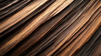 Wall Mural - Macro perspective of ancient redwood bark, focusing on thick fibrous layers and profound vertical grooves, an earthy natural texture