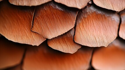 Wall Mural - Macro shot of a white pine's bark, showcasing the flaky, scaly layers and reddish-brown color variations, highlighting the tree's rugged surface