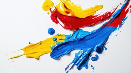 Wall Mural - abstract composition of vibrant paint strokes in primary colors on a white background.