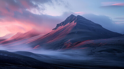 Wall Mural - a tranquil plateau mountain bathed in the soft light of a setting sun