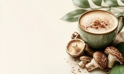 Canvas Print - A mug of coffee with a mushroom on a coaster