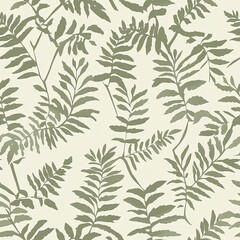 Wall Mural - A pattern of leaves is shown in a light green color