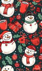 2D illustrated New Year card in a cute graphic style seamless pattern.