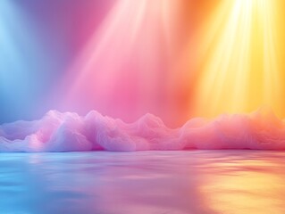 Wall Mural - Create a soft pastel gradient background that tran  438 sky, sea, water, sun, ocean, nature, clouds, landscape, cloud, sunset, light, horizon, abstract, reflection, summer, beach, blue, waves, sunligh