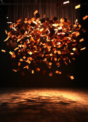 Poster - A large pile of paper is suspended from the ceiling, creating a chaotic