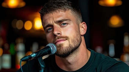 Singer-Songwriter Performing At A Local Bar, Intimate And Soulful 