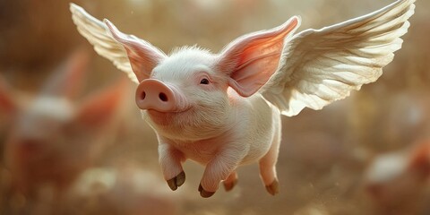 flying pig with wings in the sky