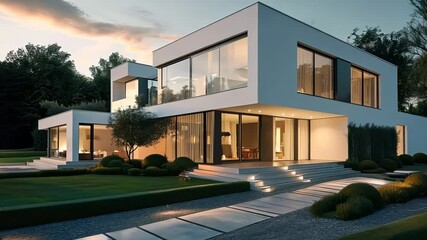 Poster - Luxury contemporary architecture house with pool and garden
