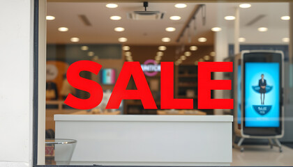 Wall Mural - Sale banner in shop window isolated with white highlights, png