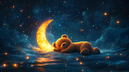 teddy bear in the night sleeping