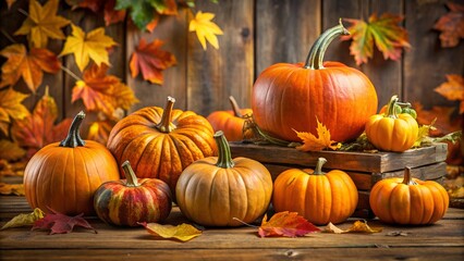 Wall Mural - Pumpkins in a rustic autumn setting