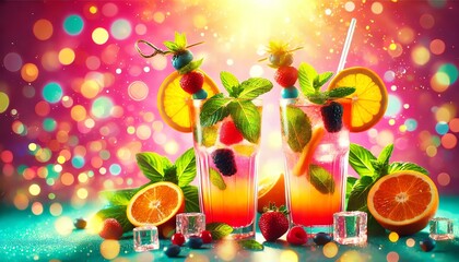 a vibrant and colorful image of two refreshing cocktails in tall glasses