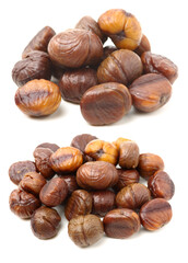 Poster - chinese food, peeled roasted chestnut on white background