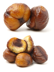 Wall Mural - chinese food, peeled roasted chestnut on white background