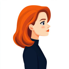 Poster - A minimalist cartoon illustration featuring a girl with auburn hair, set against a white background with geometric shapes.