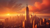 New York skycraper at sunset, USA.
