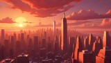 New York skycraper at sunset, USA.