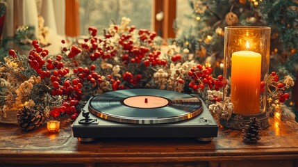 Vintage Vinyl Record Spinning On An Antique Turntable, Warm Sia Ones, Cozy Atmosphere. 