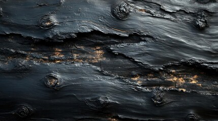 An abstract piece of art, showcasing a dark and mysterious scene with textured surfaces.