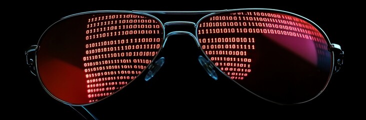 Binary code glasses. Digital currency and blockchain concept.