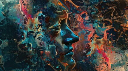 a digital canvas displaying an evolving ai-generated image, with abstract forms constantly changing 
