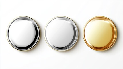 With a modern format, this set of metallic rose gold, bronze, silver, steel, holographic, and golden circle buttons is perfect for a variety of applications.