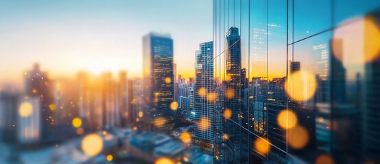 Wall Mural - Stock photo of a business office building with blurred reflections in the windows.