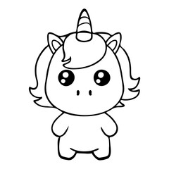 A cute white unicorn with a horn, large eyes, and a simple cartoon-like design