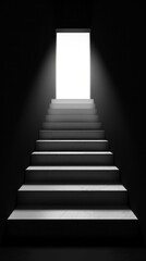 Aufkleber - A set of stairs leads upward to a bright light, illuminating the dark corridor. This setting evokes feelings of hope, journey, and transformation