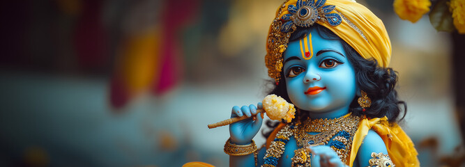 Krishna Janmashtami, krishna decorated with colorful dress and jewelry hindu religion festival janmashtami celebration