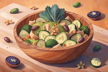 Wall Mural - Hearty salad bowl filled with fresh vegetables and olives.