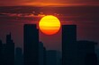 © grey - A telephoto perspective of sun behind a skyscraper