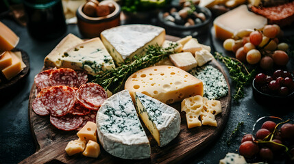 Wall Mural - Different kinds of delicious cheese on table