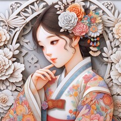 Wall Mural - Elegance in Tradition: A Portrait of a Woman in Hanbok with Generative AI.