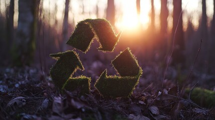 An icon of the circular economy with a nature background represents future business growth and the need to reuse and recycle renewable resources for a sustainable future.