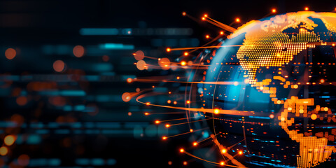 Wall Mural - global network on digital earth globe, world finance connectivity, business trading, america telecom