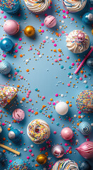 Poster - Happy birthday party background with text and colorful tools. Generative AI.
