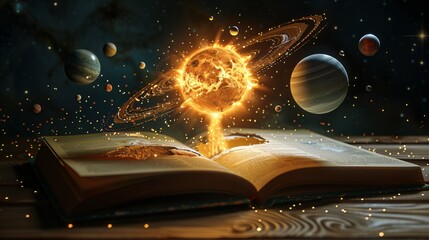 Wall Mural - open book with solar system