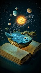Wall Mural - open book with solar system