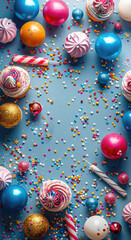 Poster - Happy birthday party background with text and colorful tools. Generative AI.