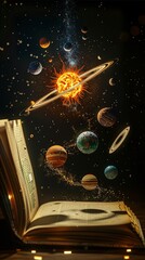 Wall Mural - open book with solar system