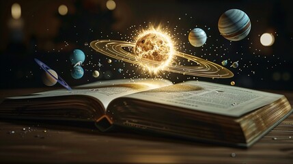 Wall Mural - open book with solar system