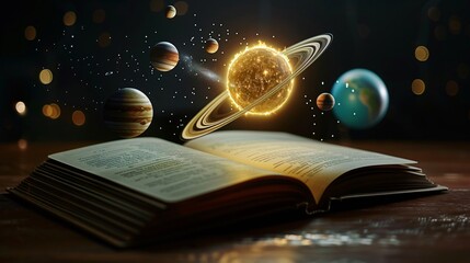 Wall Mural - open book with solar system