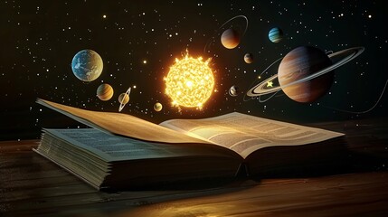 Wall Mural - open book with solar system