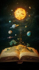 Wall Mural - open book with solar system
