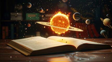 open book with solar system