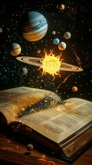 Wall Mural - open book with solar system