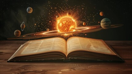 Wall Mural - open book with solar system