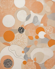 Wall Mural - An abstract painting with swirling patterns and organic shapes in shades of orange, beige, and white