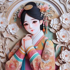 Wall Mural - Elegance in Tradition: A Portrait of a Woman in Hanbok with Generative AI.